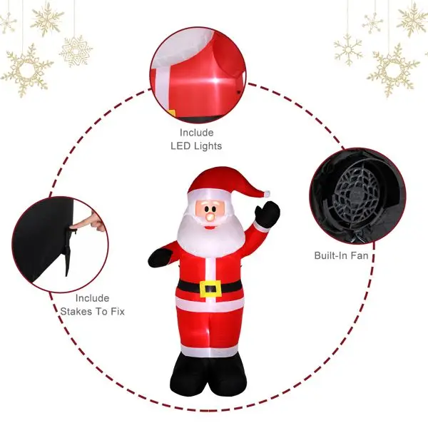 8ft Inflatable Santa Claus with 4 String Lights, Outdoor Christmas Decoration for Yard and Garden, Festive Holiday Inflatable wi