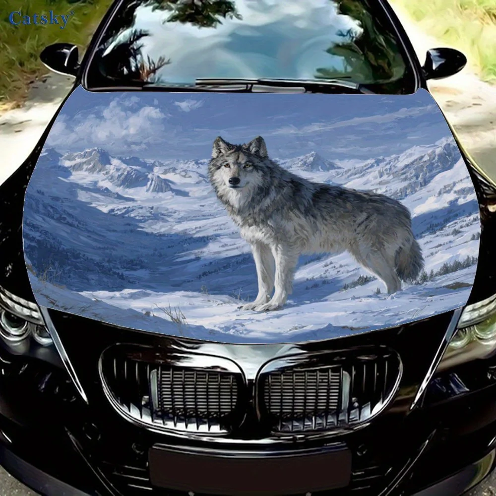 

Snow Mountain Wolf Car Hood Vinyl Stickers Wrap Vinyl Film Engine Cover Decals Sticker Universal Car Hood Protective Film,Gift,C