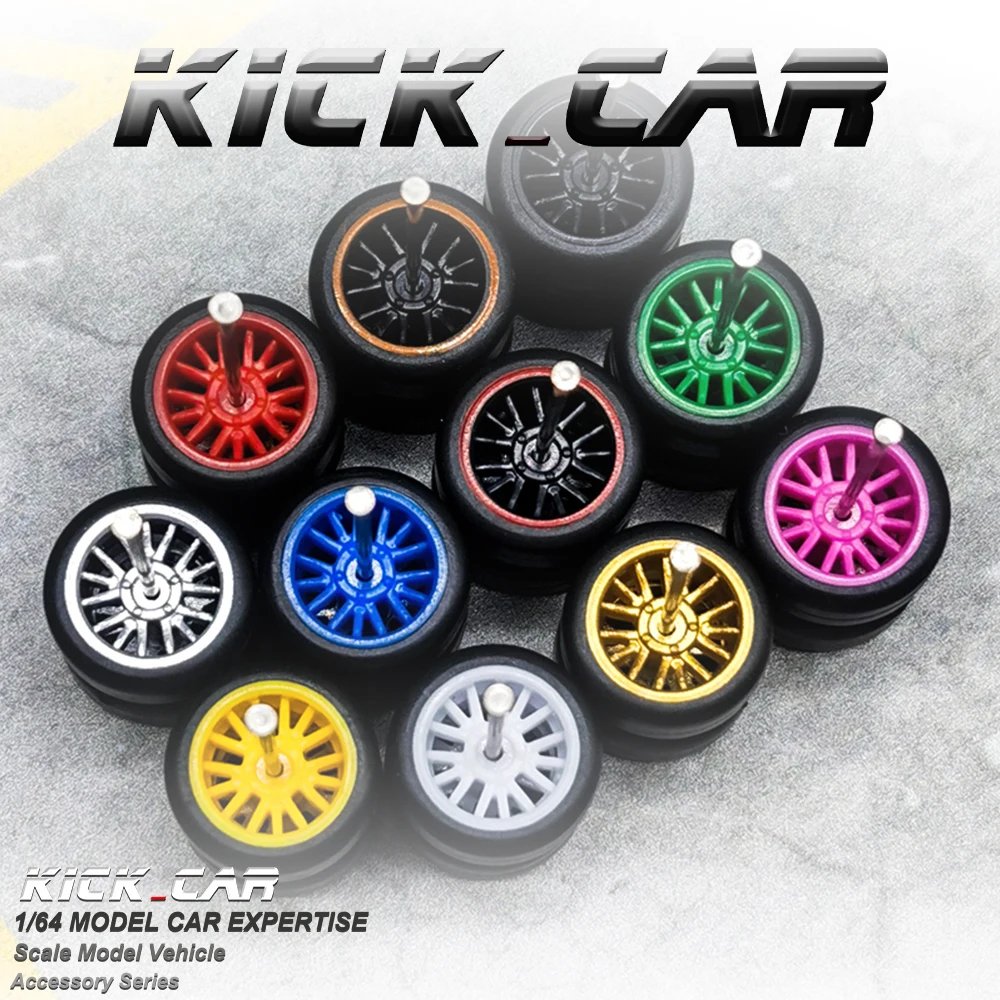1/64 Wheels with Fixed Rubber Tires Multi Spoke for Toy Model Diecast Cars Refiting Parts for Hotwheels (5 sets for 5 Cars)