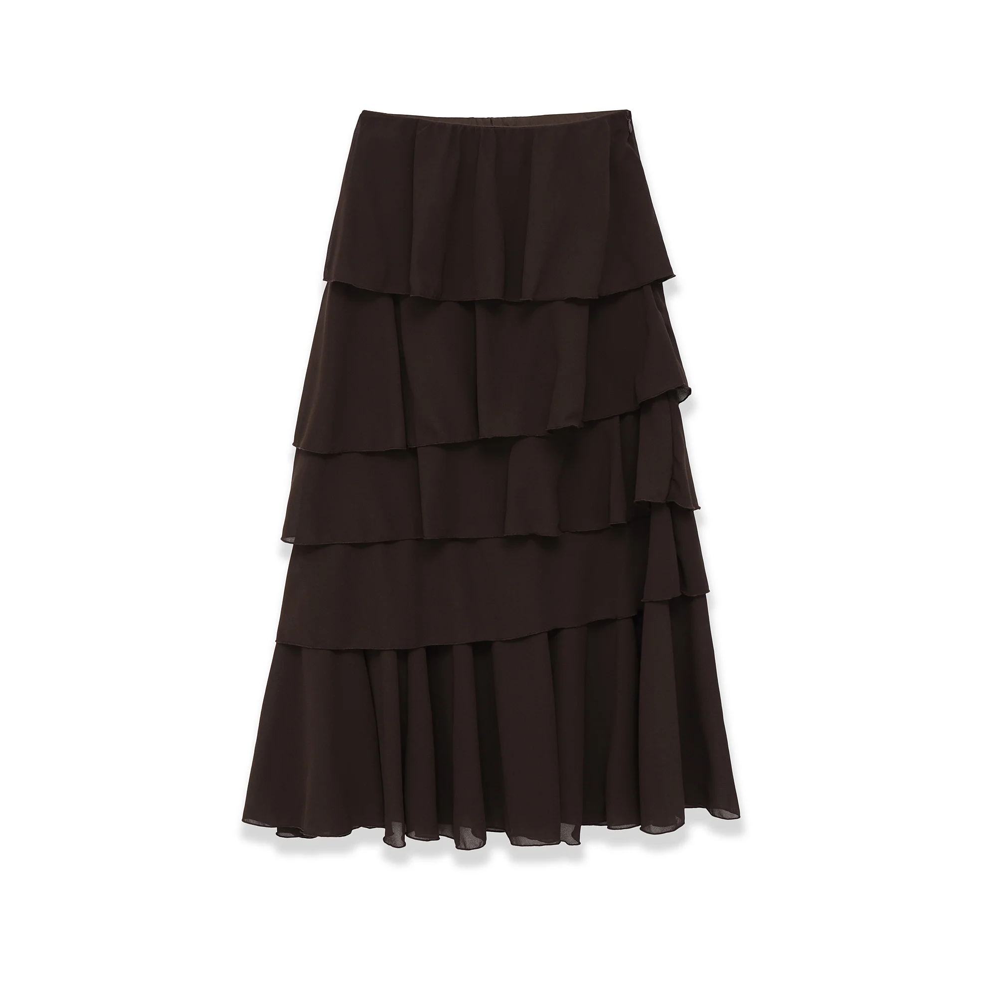 Falda Larga Vintage Marrón con Volantes para Fiesta y Uso Diario, Estilo Moderno y Elegante, Moda Urbana Primavera 2026 para Mujer