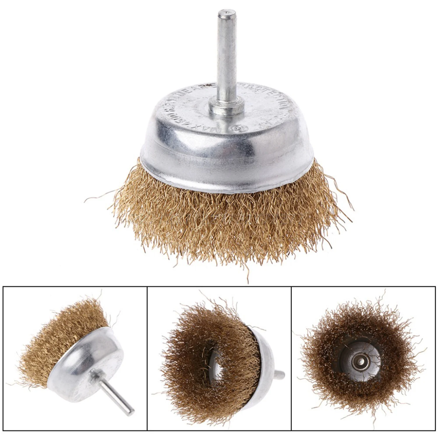 3Pcs/set Steel Wire Brush Brass Plated Wheels Brushes Drill Rotary Tools Metal Rust Removal Polishing Brush 6*25mm Size Shank