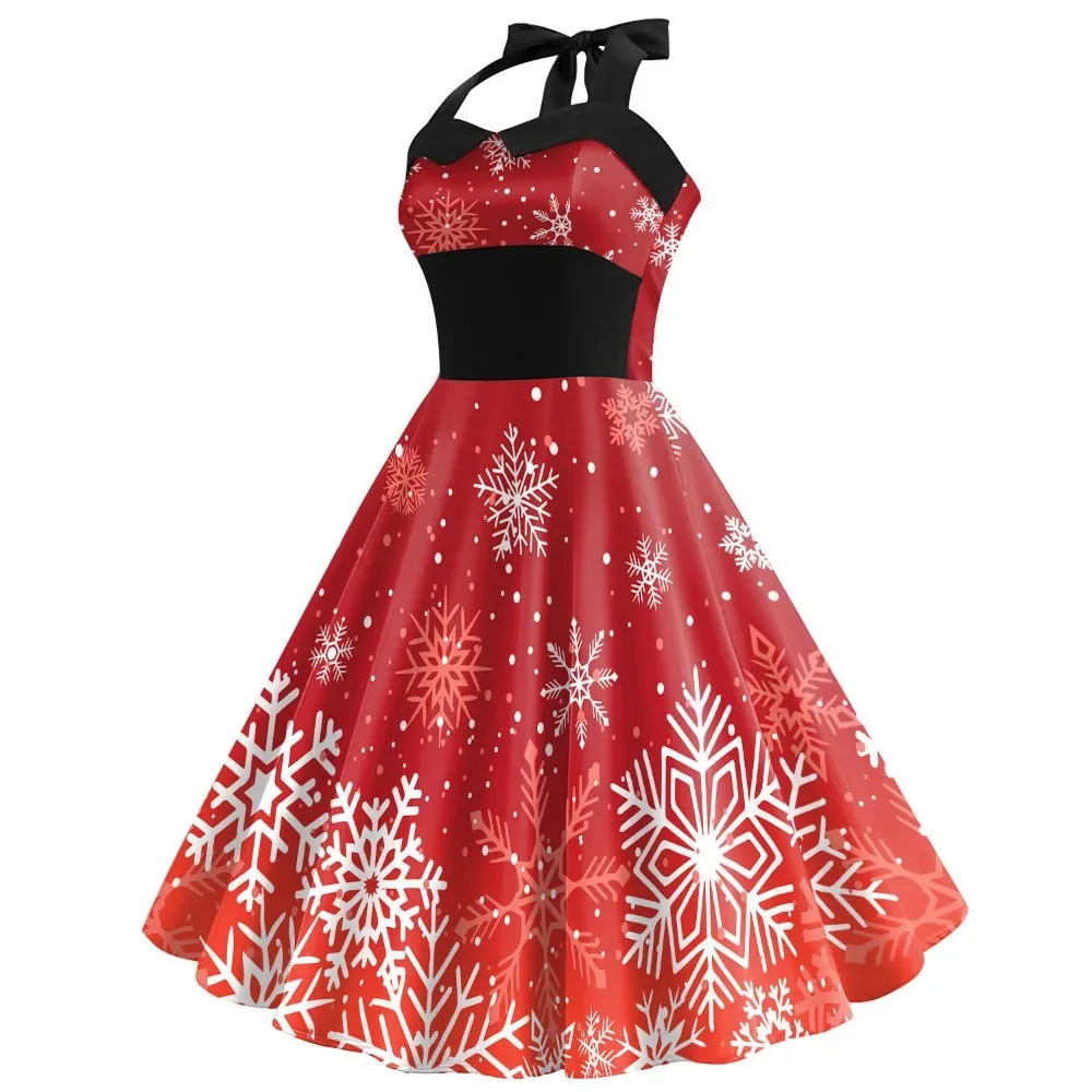 2024 New Christmas Dresses Christmas Snowflake Printed Clothing Womens Tie Straps High Waisted Skirt Womens