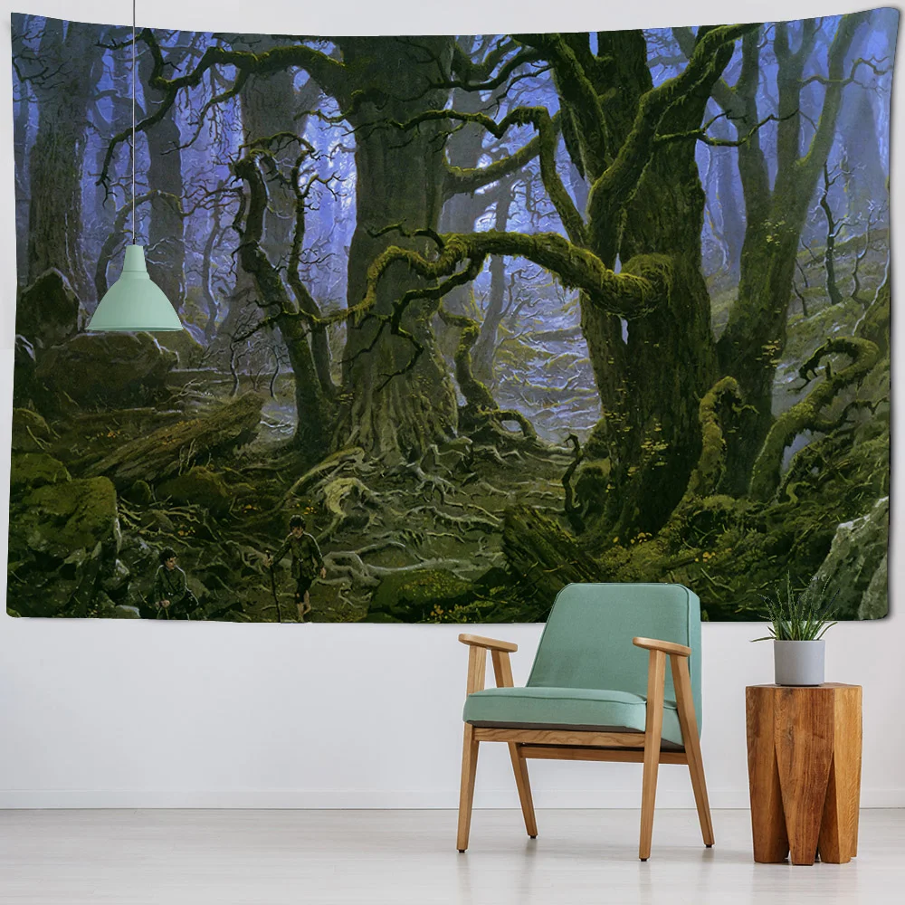 Fantasy Jungle Tapestry Retro Landscape Wall Hanging Hippie Forest Home Wall Decoration Carpet Living Room Art Decoration