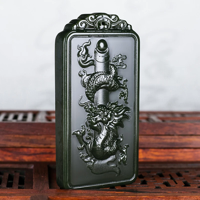 

Hetian Jade Taqing Fine Material Men, Travels World, Divine Playing with Pearls Pendant