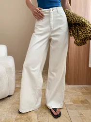 Spring and Autumn Women's Casual Solid Color High Waist Loose Wide Leg Jeans