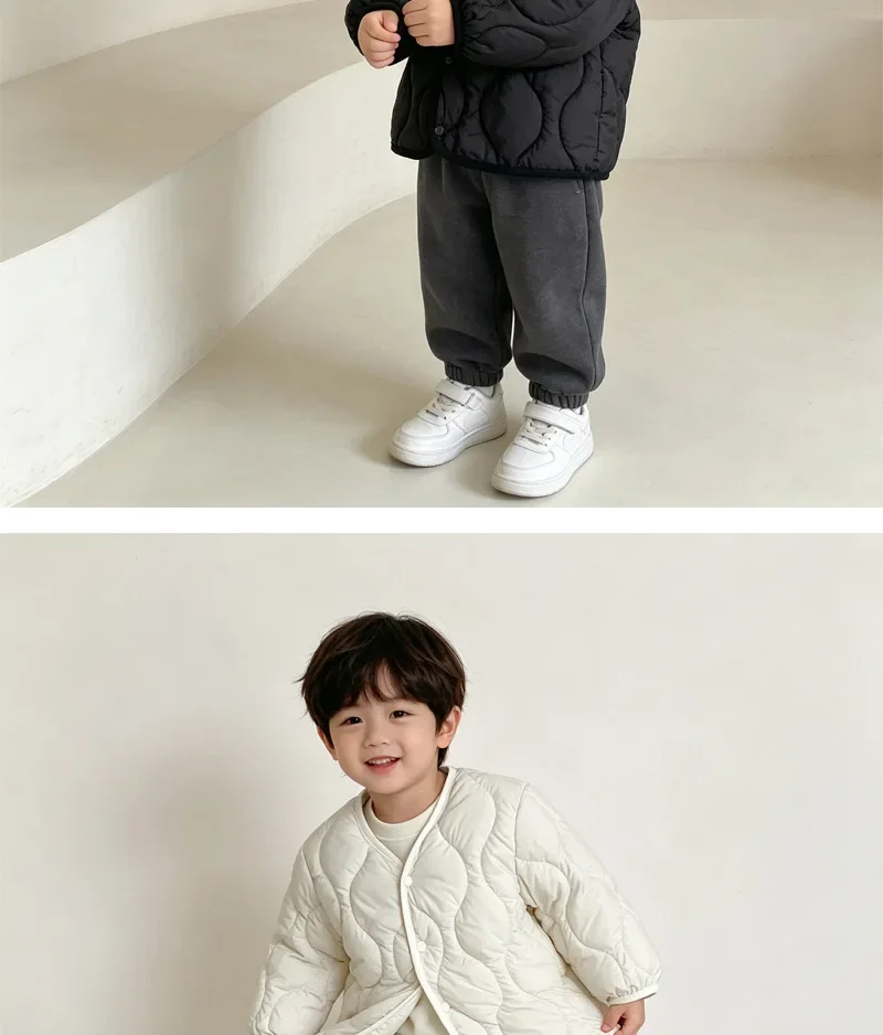 2-7 Jahre Winter Kinder Wattierte Jacke V-Ausschnitt Druckknopf Einfarbiger Mantel für Jungen Mädchen Warme Kinder Oberbekleidung Alltag – Detail 6