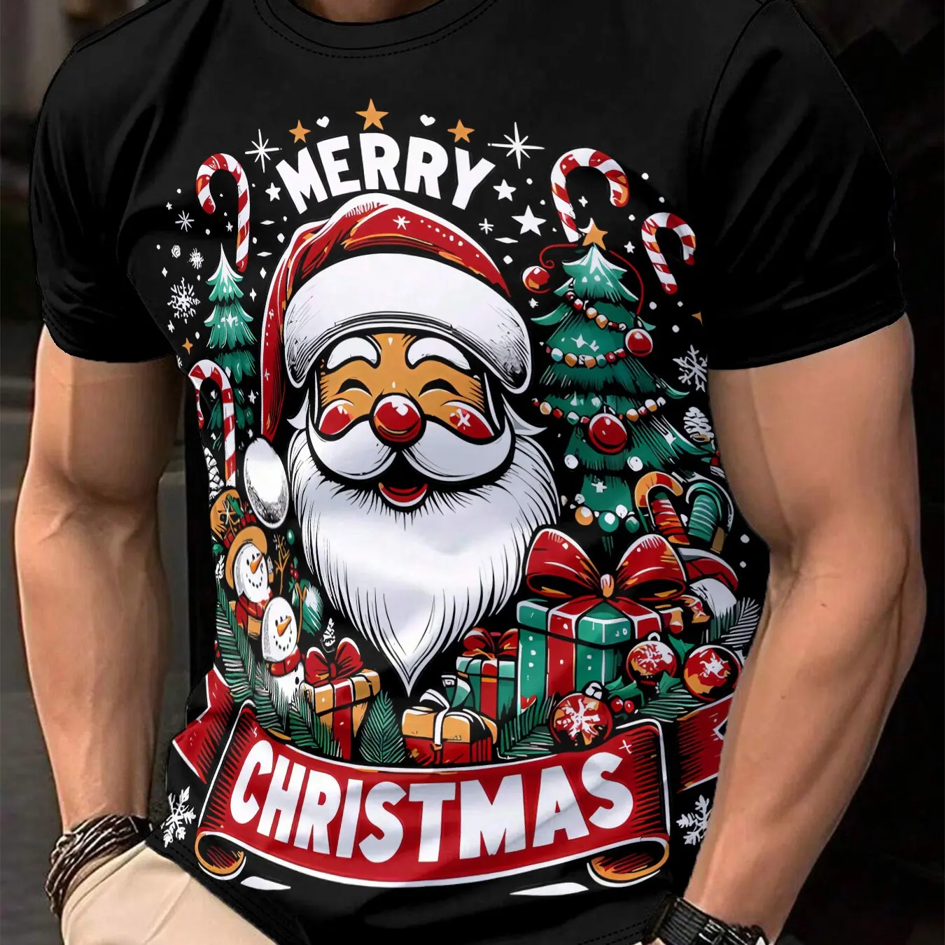 

Christmas Men's T-Shirt Cute Santa Claus Pattern Short Sleeve T-Shirt Holiday Fashion Top Tees Casual Comfortable Men's Clothing