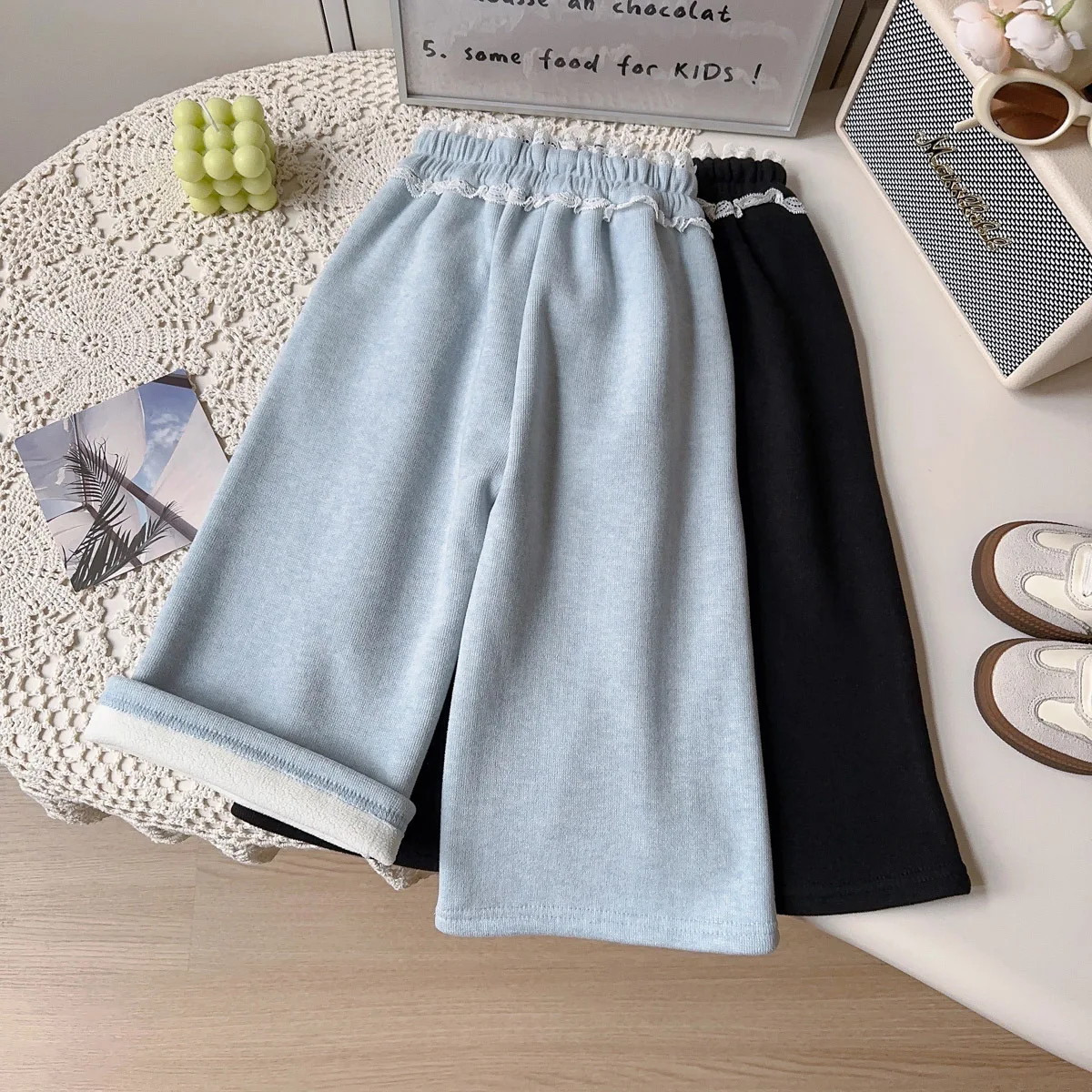 

Winter Korean Kids Girls Straight Pant Trendy Lace Warm Children Girls Trousers Plus Velvet Thick Toddler Babys Girl Casual Pant