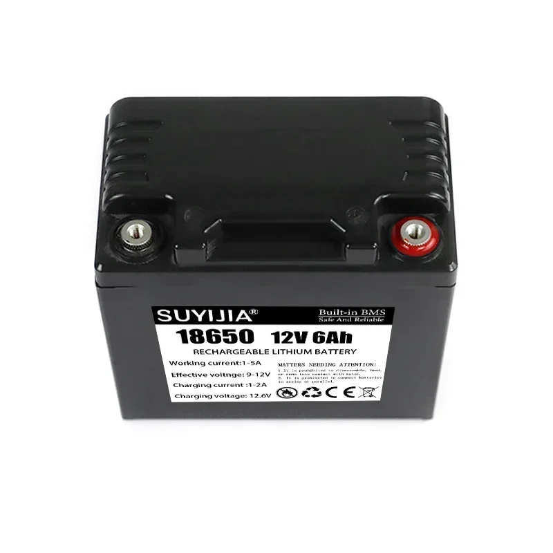 12V Battery 18650 Rechargeable Lithium Battery Pack 6Ah for Solar Lights Xenon LED Lights Electric Sprayer +12.6v 3A Charger