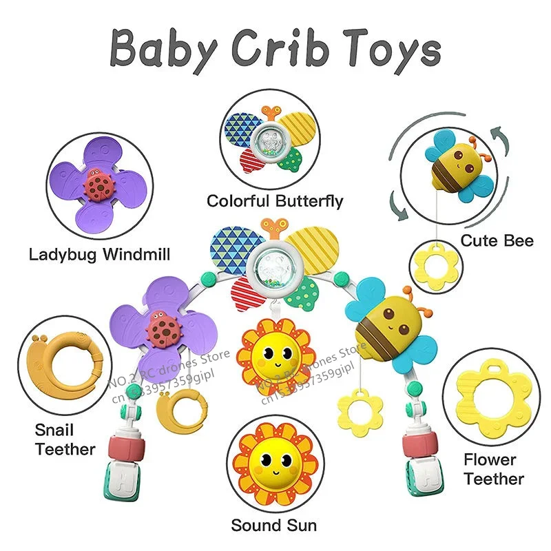 ベビーベッドモバイルハンギングベッドベルベビーカーアーチクリップ折りたたみ式ひまわり幼児インタラクティブレインボーおもちゃ息子娘ギフト用