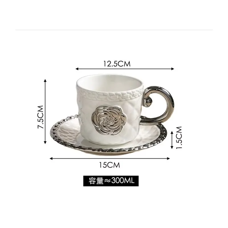 3D Camellia Embossed Ceramic Coffee Cup with Saucer Set, Luxury Mug,  Vintage Floral Tea Cup 300ml, Gift for Her Home & Office - AliExpress 15