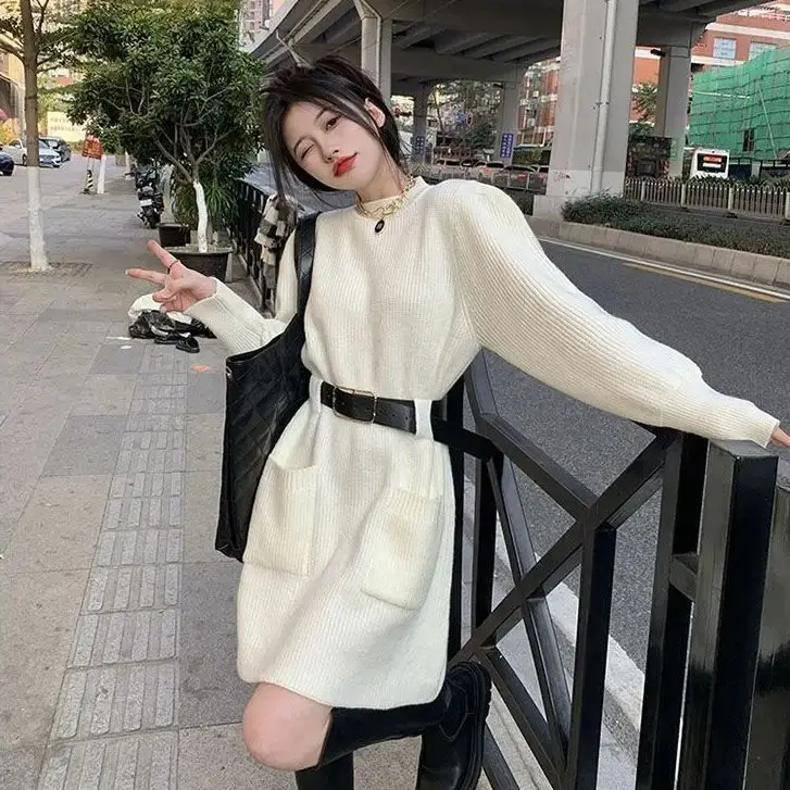 

Knitted Dress Niche French Design Women 2024 Autumn Winter New Style Waist Niche Design Long-Sleeved Sweater Dress