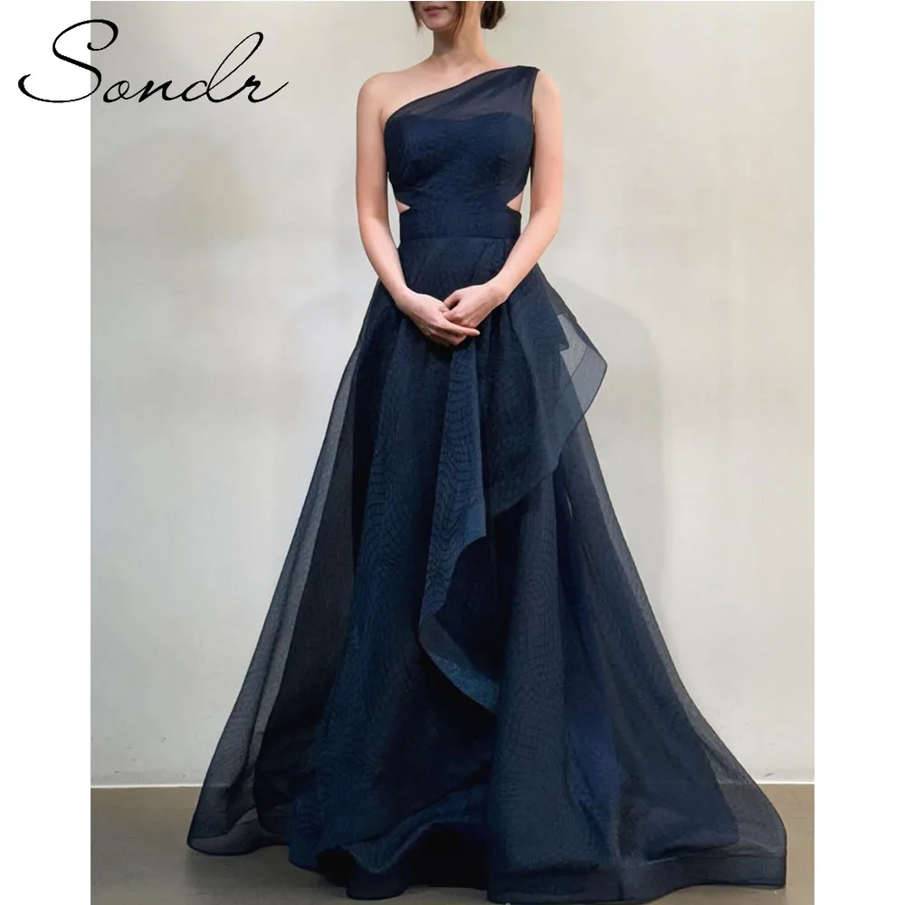 Sondr One Shoulder Navy Blue Wedding Dresses Korean Silk Organza Elegant A Line Bridal Gown Corset Wedding Snap Dresses 2025
