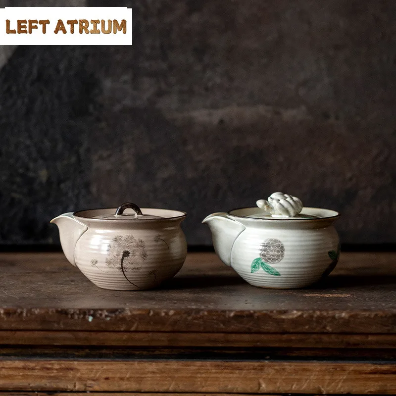 

150ml Hand Drawn Dandelion Hydrangea Hand Grab Teapot Japanese Tea Infuser Pot Tea Brewing Kettle With Filter Tea Ceremony Craft