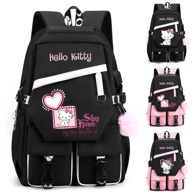 

MINISO Cartoon Hello Kitty Backpack Teenager Girl Boy Back To School Backpack Hildren School Bag Women Rucksack Canvas Mochilas