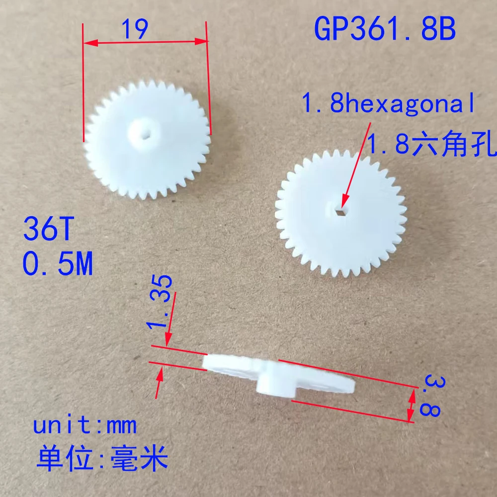 10/100pcs 36T Hexagon hole plastic gear 0.5M 1.8mm bores  for rc car robot diy toy parts model accessories boy toys GP361.8B