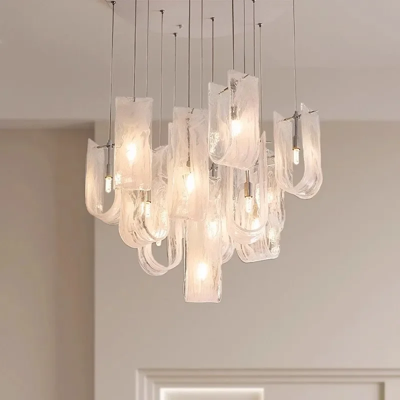 for Italian Light Luxury Cloud Glass Chandelier French Cream Style Living Room Lamp Simple Modern Atmosphere Villa Dining