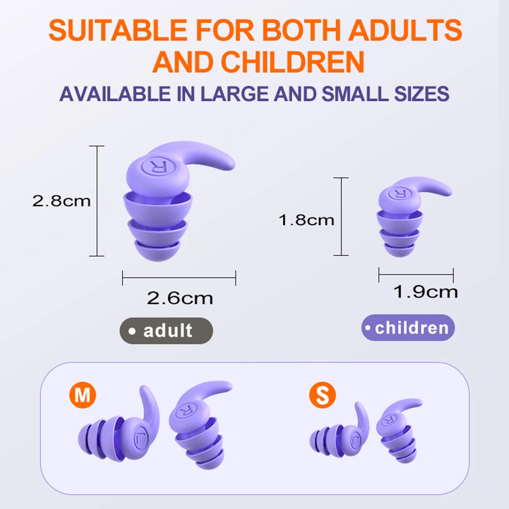 1 Pair Silicone Earplug Reduction 3 Layers for 5-12 Year Old Children (Purple)