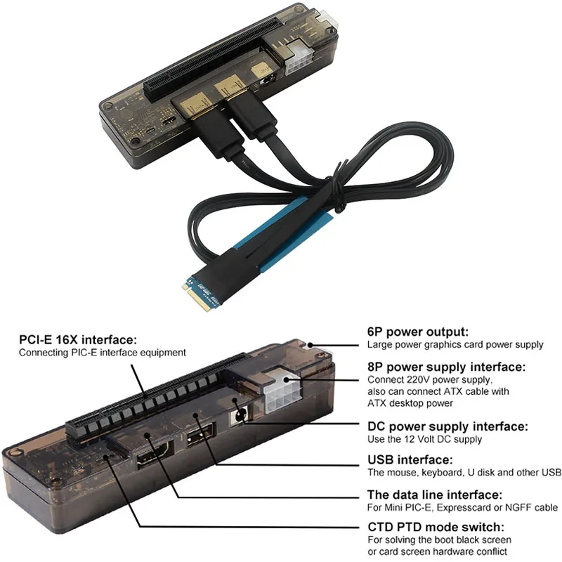 Imagem -02 - Pci-e Exp Gdc Laptop Externo Placa de Vídeo Docking Station Notebook Placa Gráfica Dock Mini Pcie Ngff M.2 a e Key Expressão