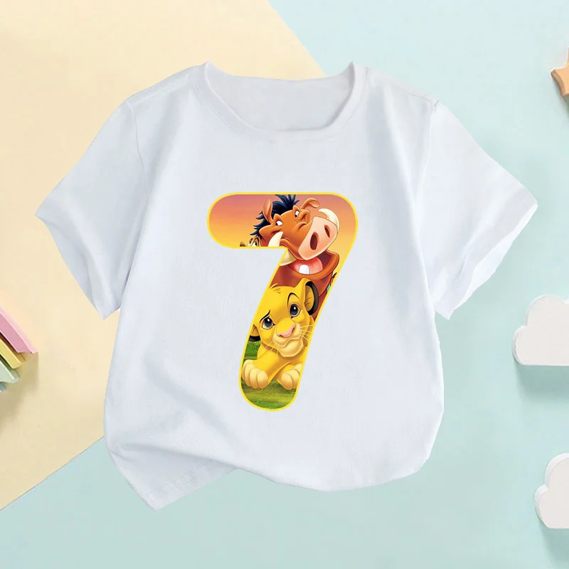 The Lion King Cute Simba Number Bow Print Kids T shirt Girls Clothes 1 2 3 4 5 6 7 8 9 Years Birthday Baby Boys T-Shirts,HKP2755