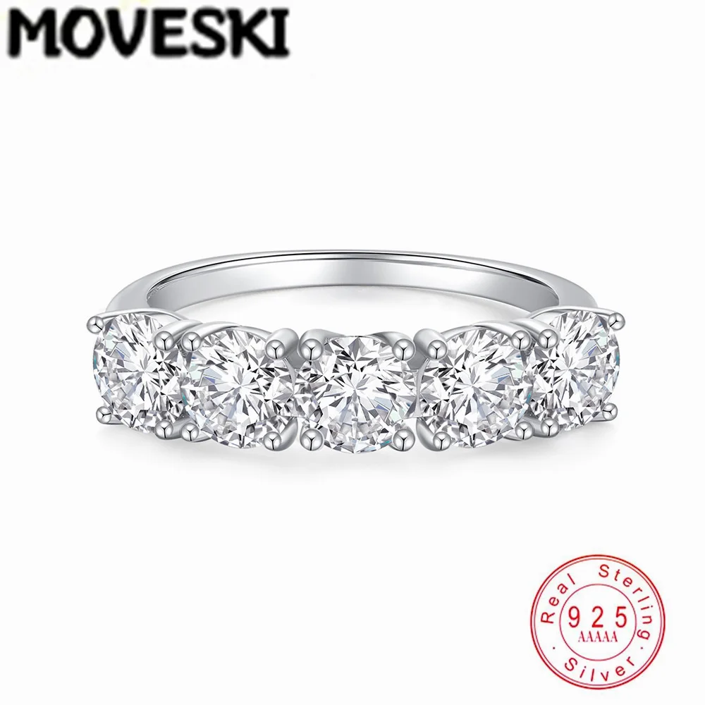 

Кольцо MOVESKI из стерлингового серебра 925 пробы с муассанитом, обручальное кольцо с пятью камнями, сверкающее кольцо для помолвки и годовщины для женщин