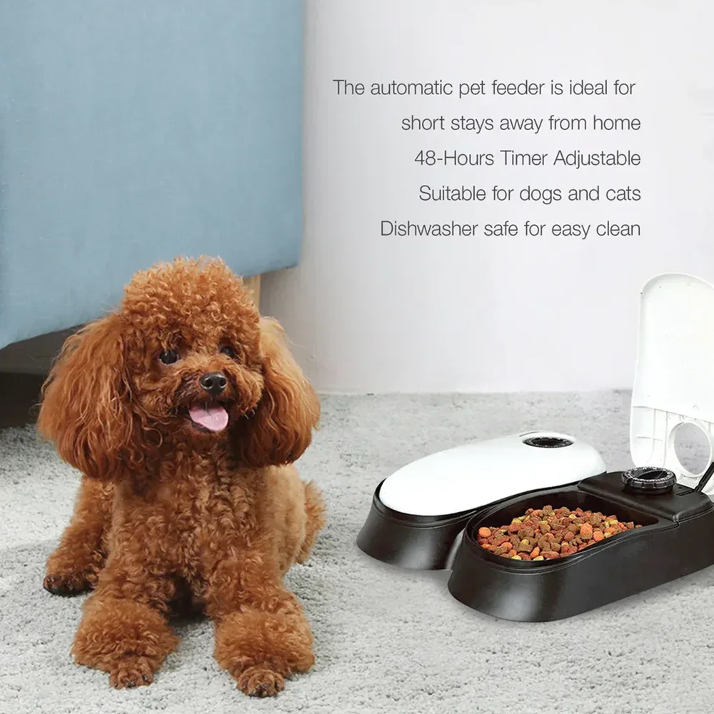 2023 New Two Pets Bowls Automatic Food Pet Feeder Automatic Cat Feeder For Pets Slow Feeding