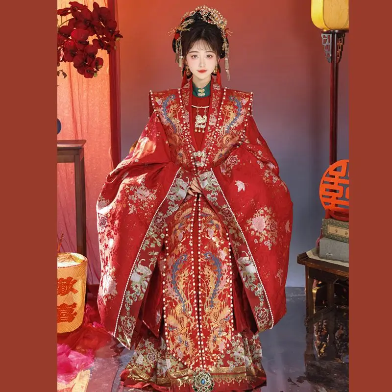 

Shengliang Wedding Dress Ming Dynasty Style New Bride Costume Heavy Work Fengguan Xiacui Ancient Chinese Wedding Gown