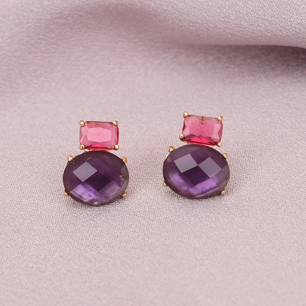 

Purple Quartz Red Crystal Rose Gold Plated Exquisite Stone Earrings