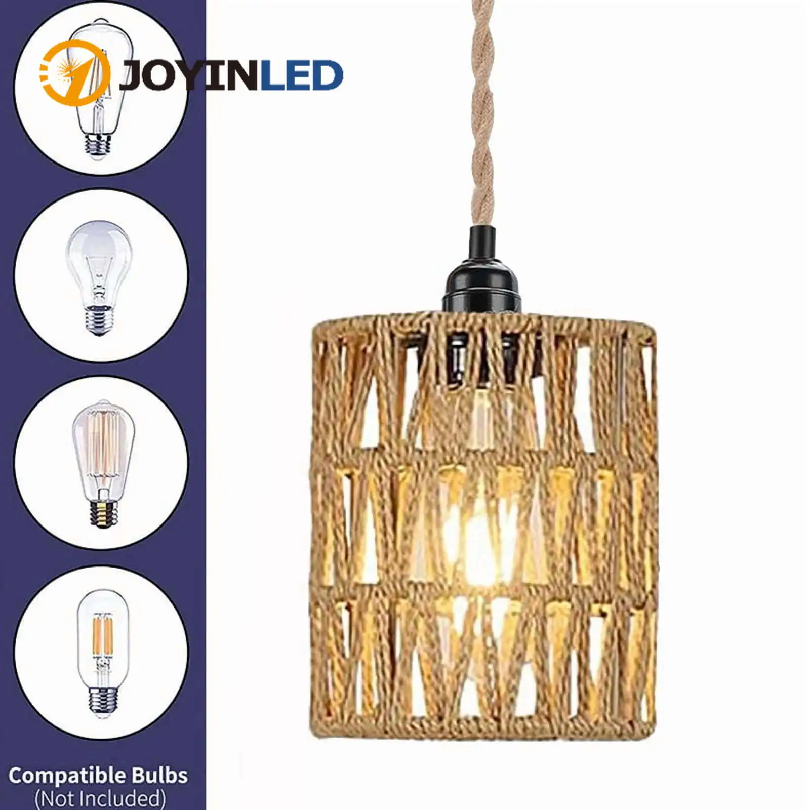 

Boho EU Plug in Pendant Light Single Head Hanging Light with Plug in Cord Ceiling Lamp Rattan Cylinder Lamp Shade on/Off Switch