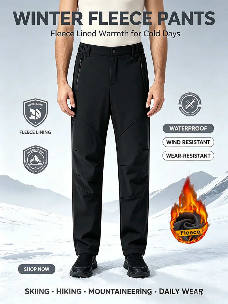 EUMERGX Herren Winter-Fleecehose Wasserdicht Winddicht Thermische Arbeitshose Wandern Trekking Bergsteigen Sport Warme Hose – Detail 2