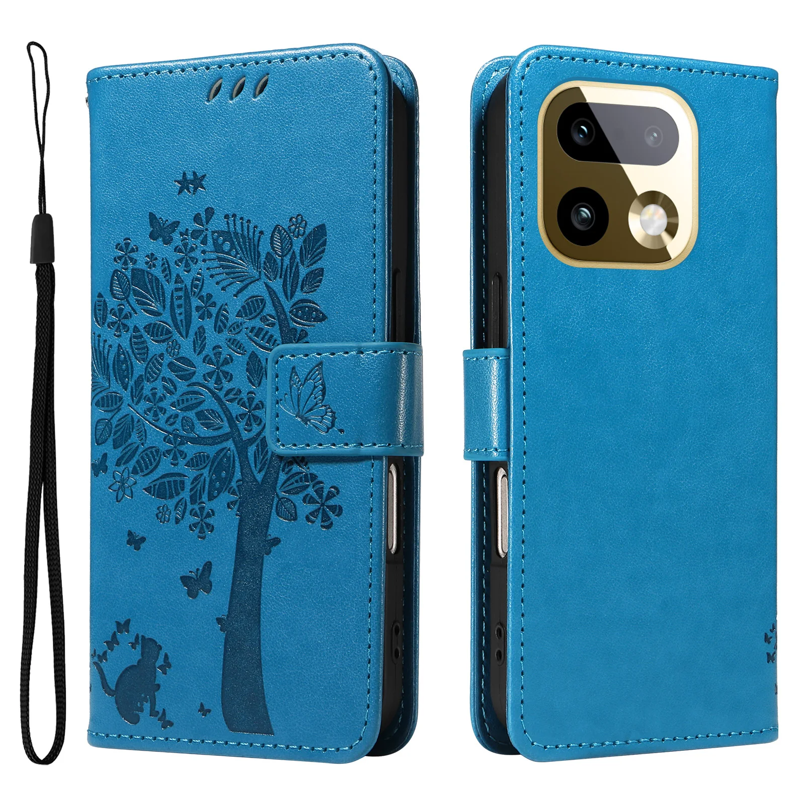Leder-Brieftaschen-Kartenhalter Flip Case für Realme 14 14T 14X 15 15X 15T 16 Note 70 C100 C85 C83 Pro Plus mit Katzenbaum-Prägung