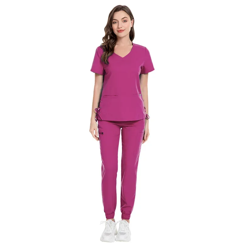 Nuovo vestito Ospedale Abito chirurgico Estetista Lavaggio a mano Vestiti Colletto sottile Infermiera Scrub Abbigliamento da lavoro Scrub Set