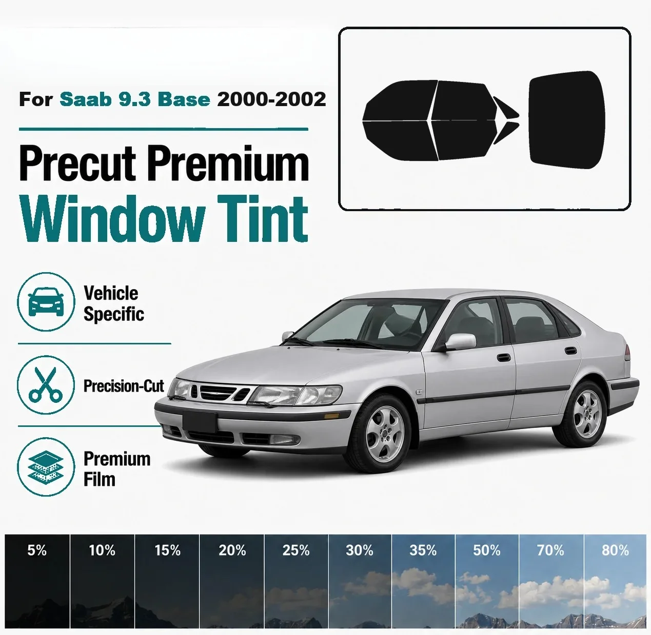 Privacy Screen Protector - For Saab 9.3 Base 2000-2002 Pre-Cut