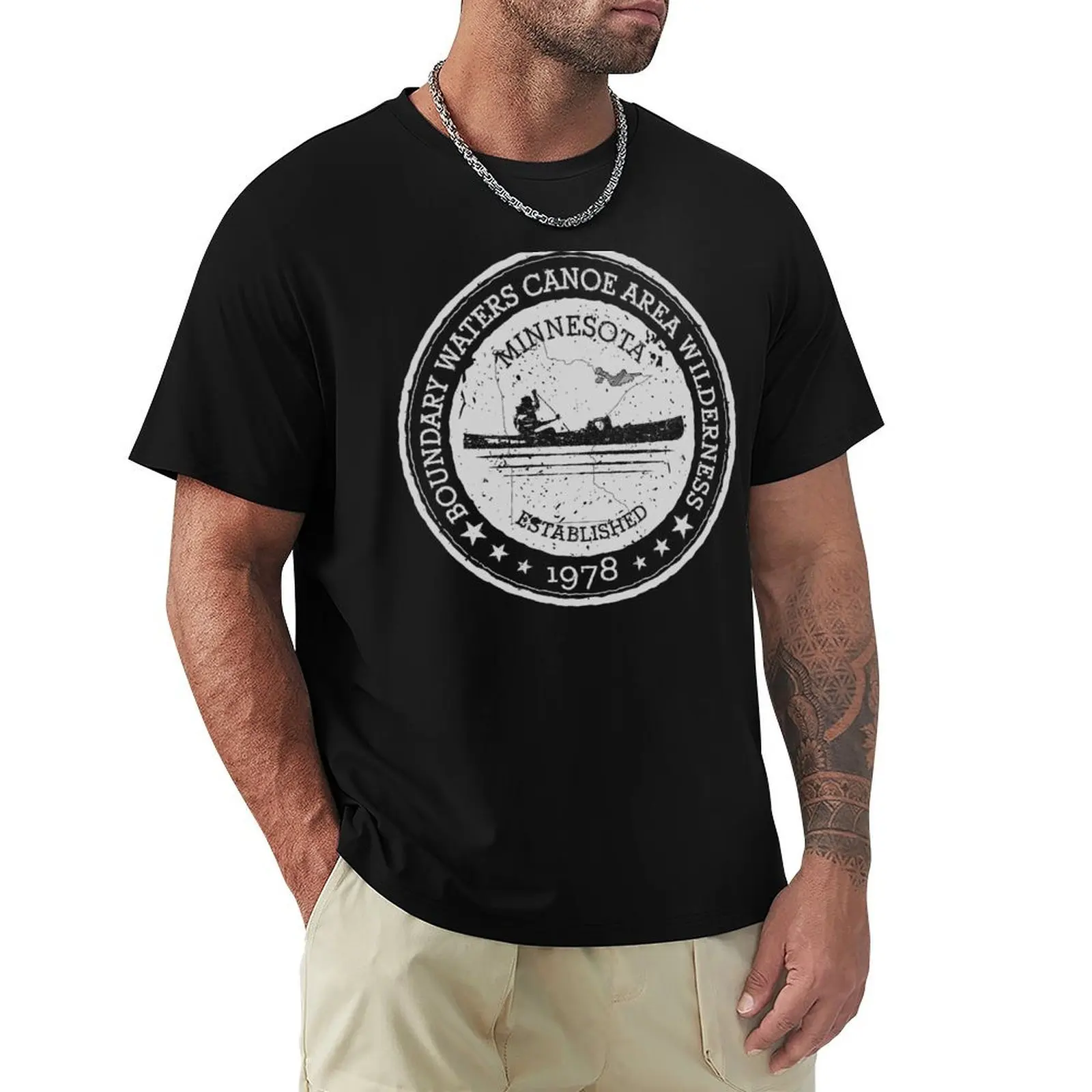 Minnesota Boundary Waters Vintage Style Stamp - White T-Shirt Soft Anti-Shrink Cotton Tee