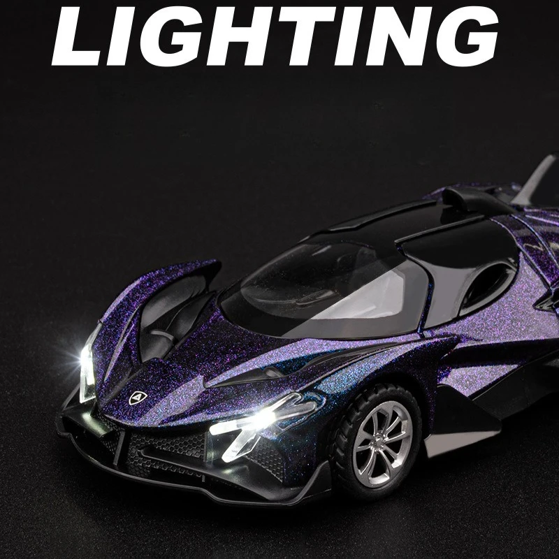 1:36 아폴로 프로젝트 EVO Supercar 시뮬레이션 다이캐스트 금속 합금 모델 자동차 사운드 라이트 풀백 컬렉션 어린이 장난감 선물