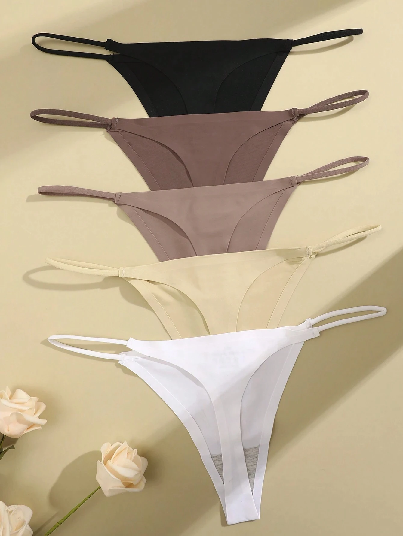 5Pcs Seamless Thong Women Thin Strap Invisible Low Waist High Stretch Flexibili…