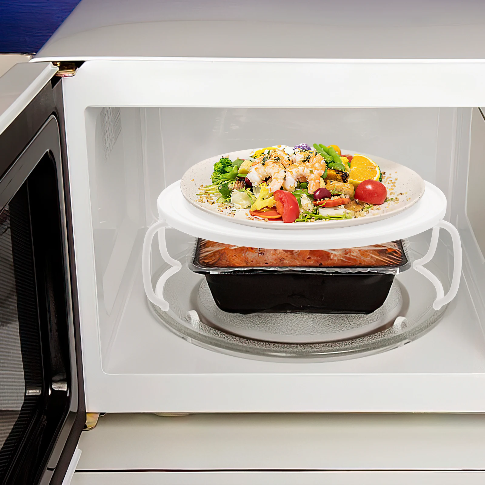 

2pcs Layered Microwave Oven Rack Round Rounded Food Tray Rack Kitchen Storage Rounded Food Stand Stand