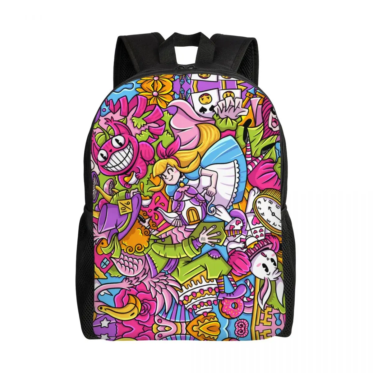 Custom Alice In Wonderland Manga Backpacks for Men Women School College Student Bookbag Fits 15 Inch Laptop Cheshire Cat Bags