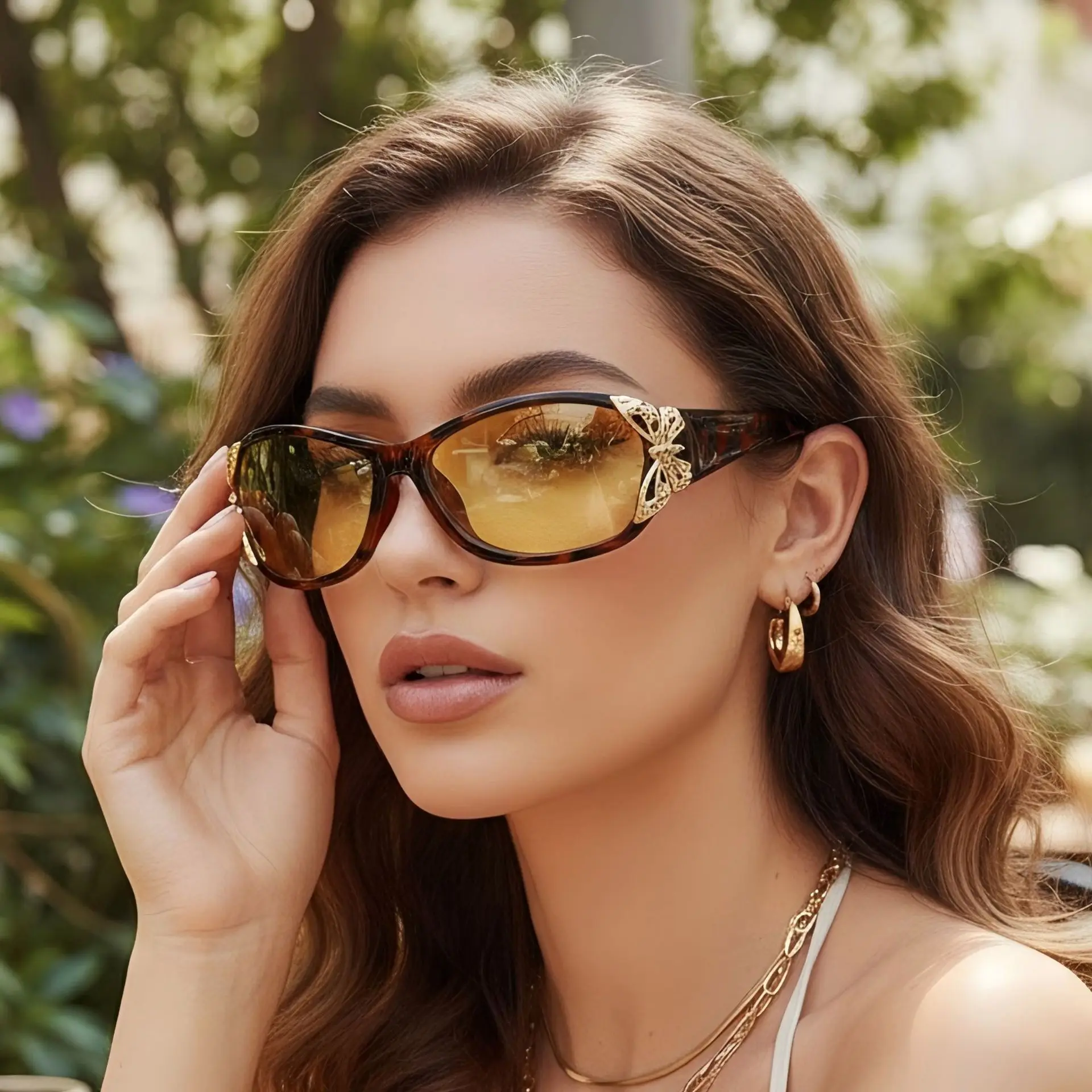 Butterfly Sunglasses Women Big Frame Rhinestone Decor UV400 Protection Fashion Trendy Anti-UV Shades