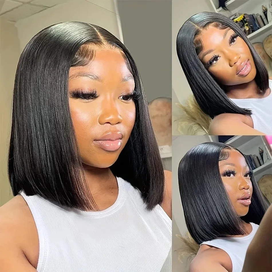 Bob Wig Human Hair Short Straight 13x6 Lace Front Wigs Pre Cut Brazilian Hair 13x4 Pre Plucked Human Hair Wigs 210 Density 4x4 Glueless HD Lace Front Wig Ready to Go Lace Frontal Brazilian On Sale