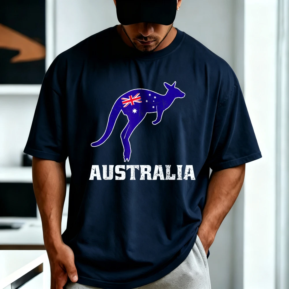Australian Kangaroo Australia Flag Aussie Souvenir T-Shirt Cotton Short Sleeve Casual Fashion Loose Summer Man Women Tshirt