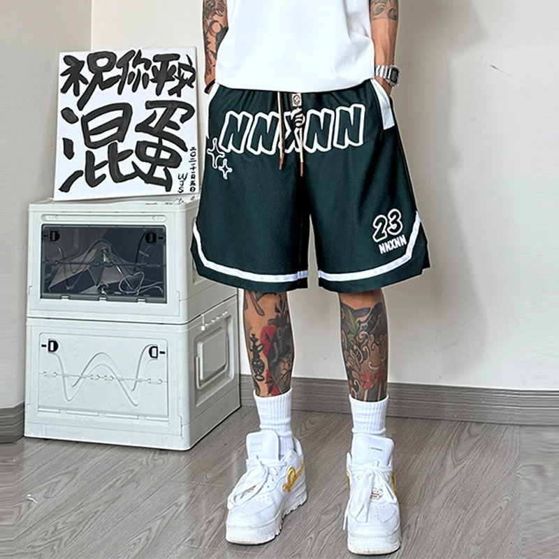 

Summer Men's Basketball Shorts Fashion Hip Hop Printed Elastic Drawstring Shorts Hommes Gym Running Jogger Pants Man Plus Size