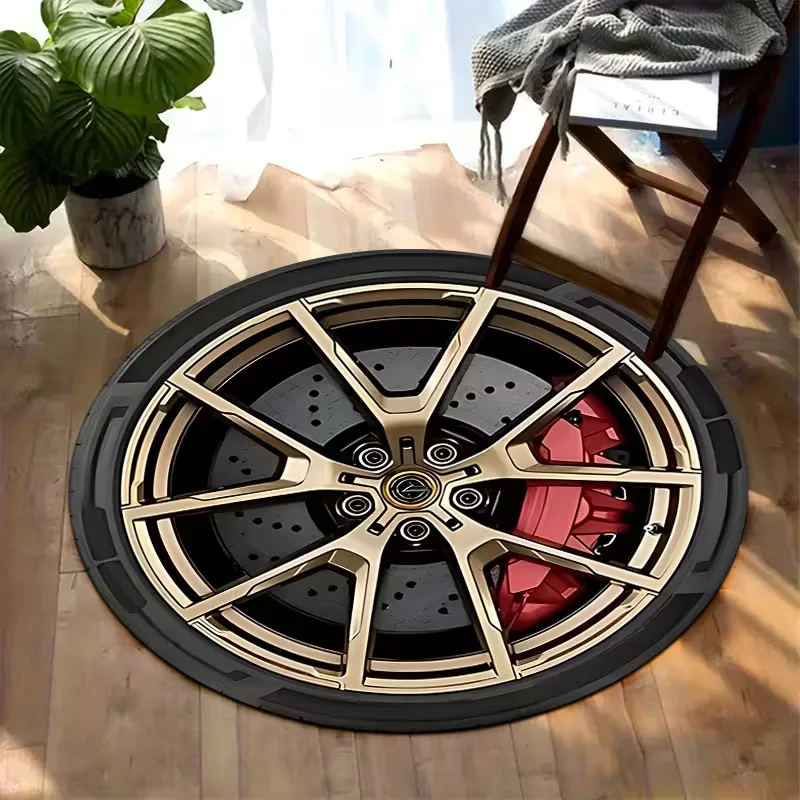1pc Modern Wheel Print Round Rug Circular Floor Carpet Suitable for Living Room Bedroom Office Cafe Soft Carpet Home Decoration