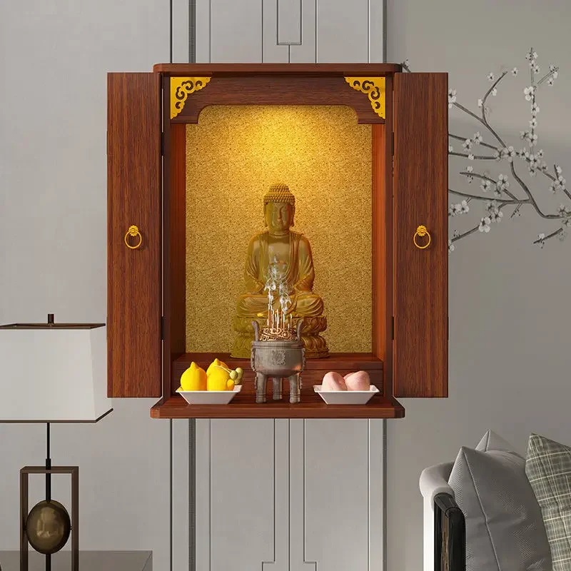 Wall-mounted household shrine with door Guanyin supply table, simple modern God of Wealth cabinet, hanging cabinet, new