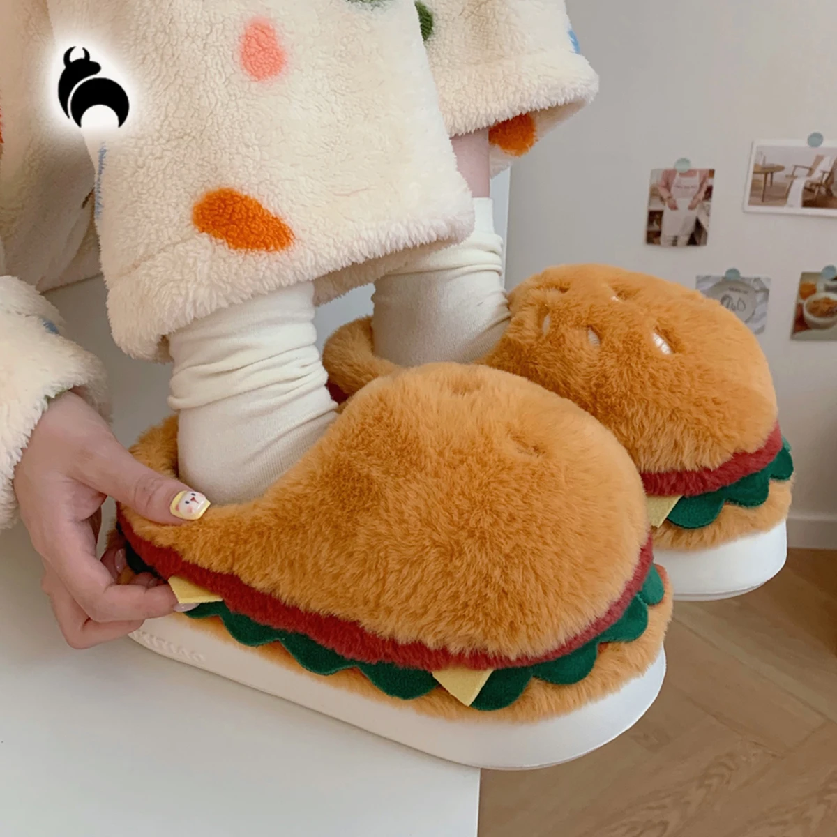 

Забавные мужские тапочки-гамбургеры, милые зимние тапочки для студентов, оригинальные теплые плюшевые тапочки для пар, удобные домашние тапочки