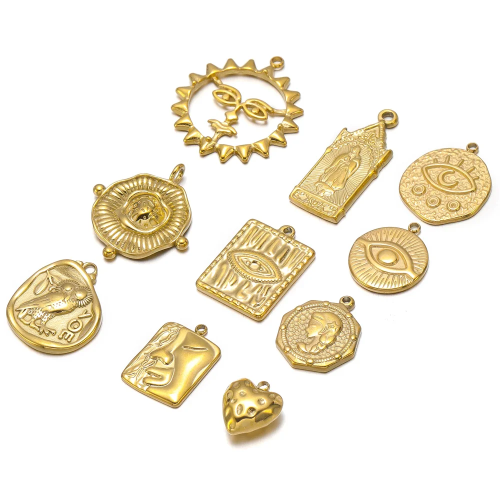 5pcs/Lot Stainless Steel Sun Heart Virgin Maria Eye Charms Pendant For DIY Necklace Bracelet Earrings Jewelry Accessories - Image 3