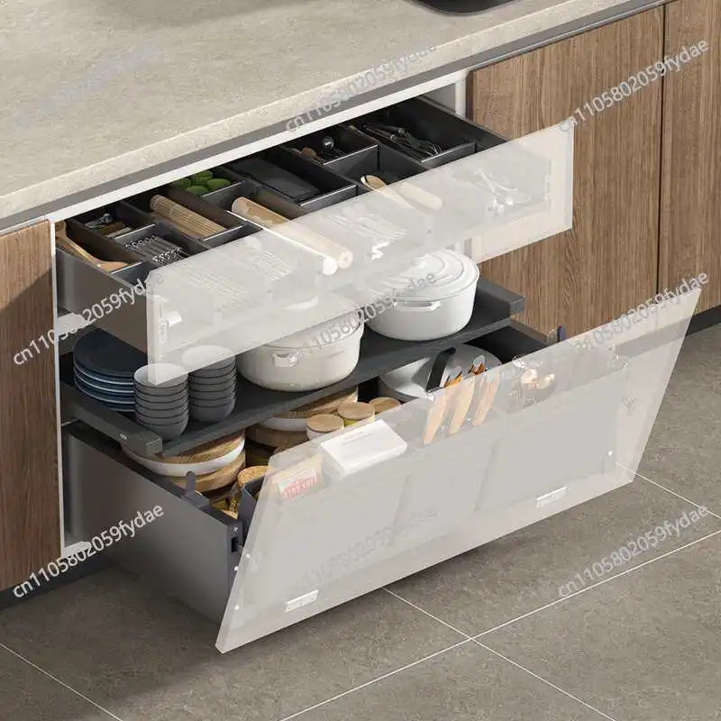 Kitchen Storage Shelf Pot Seasoning Dishes Basket Pot Rack Cabinet Combination Double Drawer Pot