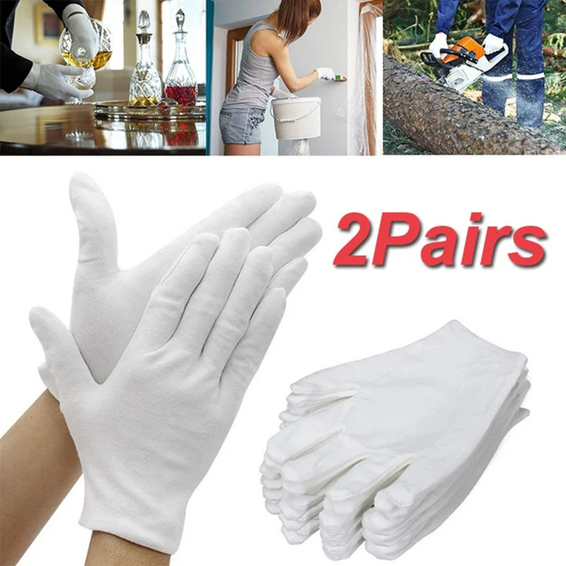 5Pairs Work Full Finger Men Women Etiquette White Cotton Gloves Waiters/Drivers/Jewelry/Workers Mittens Sweat Absorption Gloves