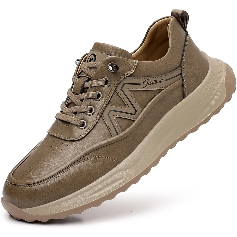 

New Designer Casual Leather Sneakers for Men Solid Color Fashion Sports Shoes Male Spring Autumn Soft Sole Platform Shoes Man
