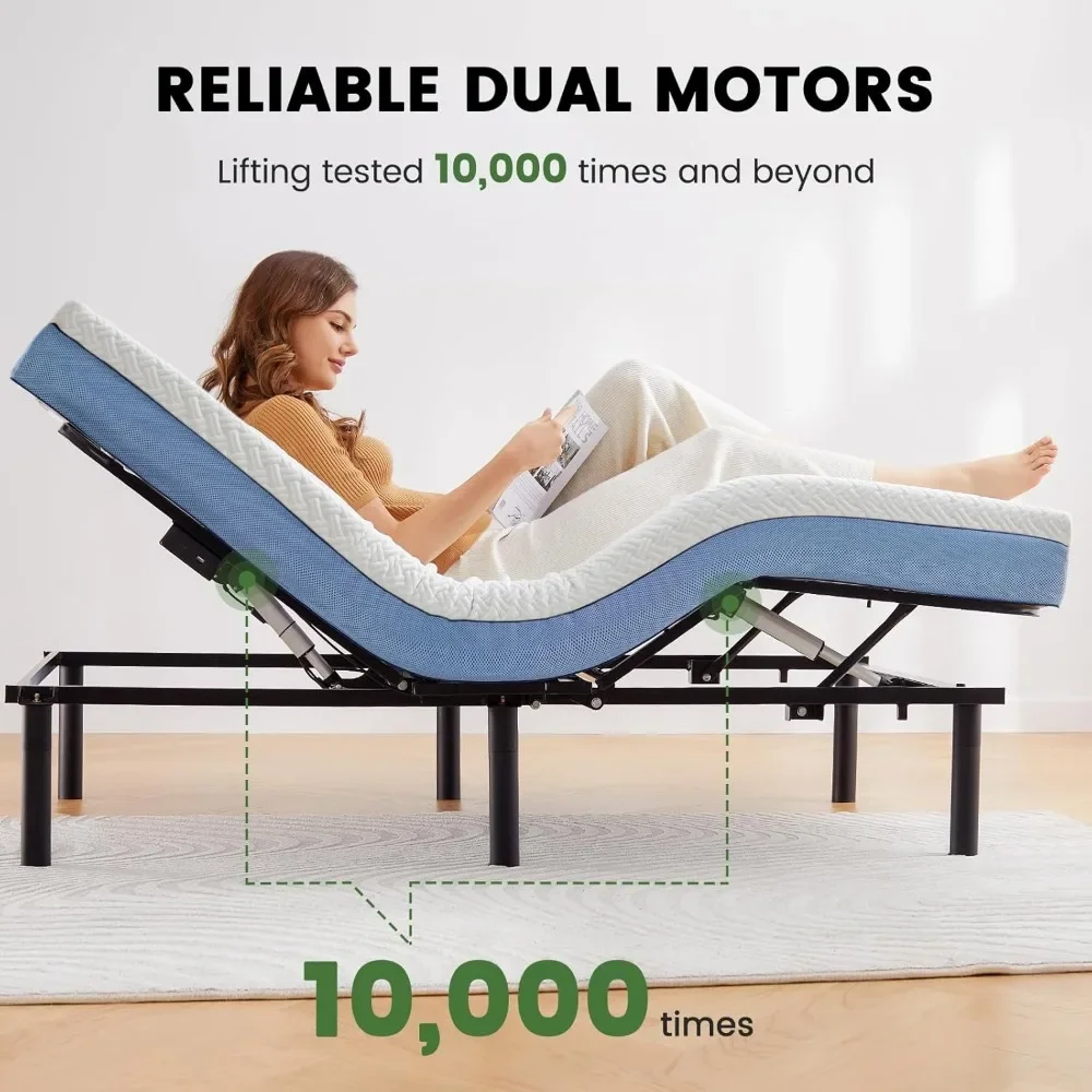 Adjustable bed frame, with charging port and remote control, easy to control and install, full-size adjustable bed